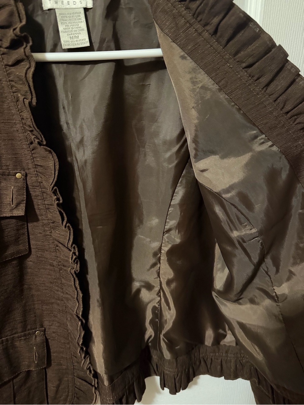 Brown silk Ruffle-Trim Utility Jacket - Picture 7 of 7
